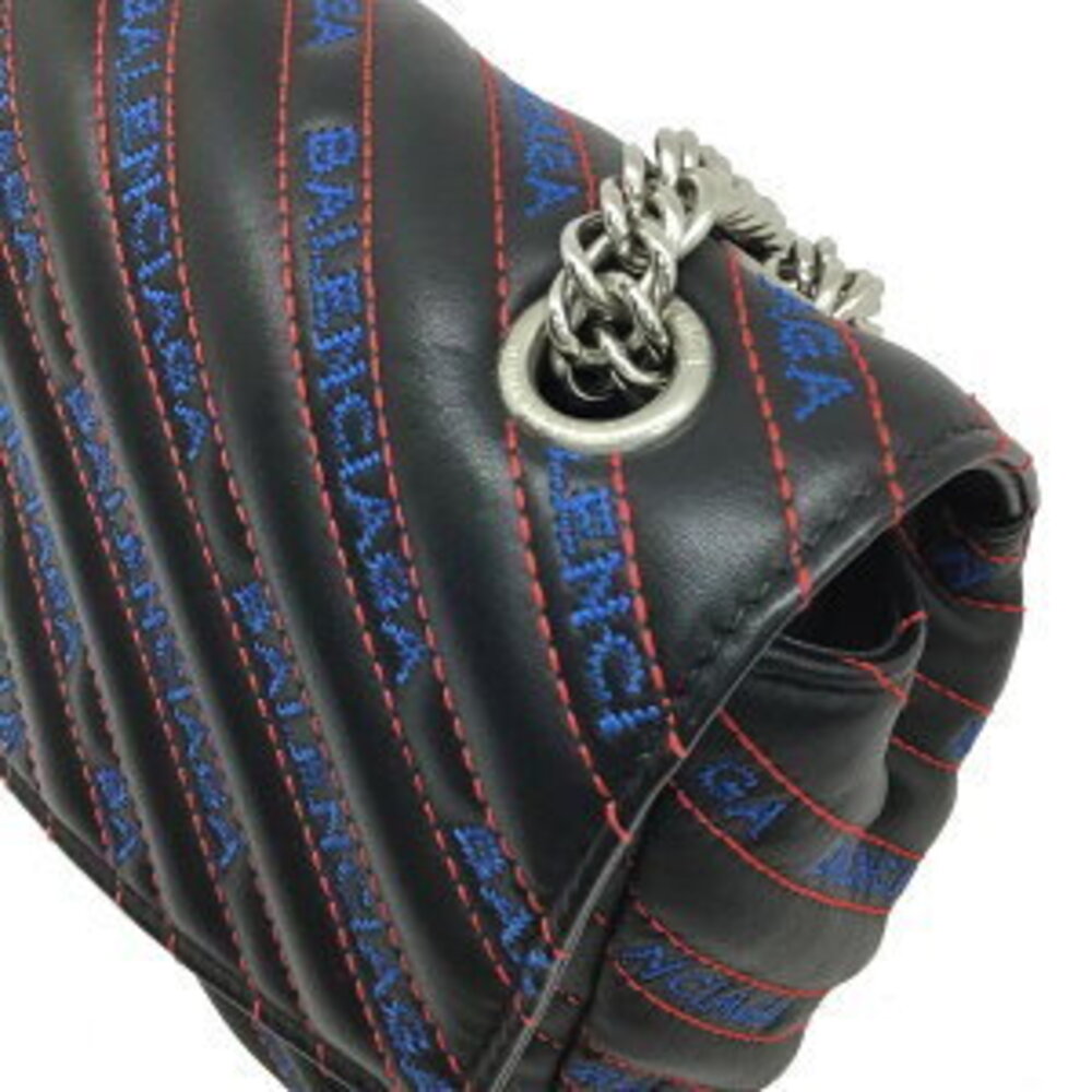 BALENCIAGA Round Chain Matelasse Shoulder Bag Leather Black - Picture 8 of 15